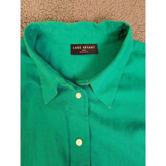 Lane Bryant Womens Top Plus 26/28 Button Up Shirt Linen Blend Kelly Green - Picture 4 of 13